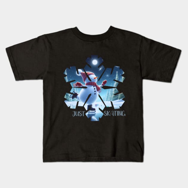 Winter Fun: Just Skating Kids T-Shirt by Mujji